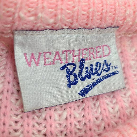 Vintage Weathered Blues Legendary 80's Pastel Pink Blue Sweater - Picture 5 of 6